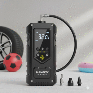 Compresor De Aire Portatil Inflador Recargable Maneko RLA-2301A Color Negro Auto Camioneta Bicicleta Moto Pelota Inflables Y Demas